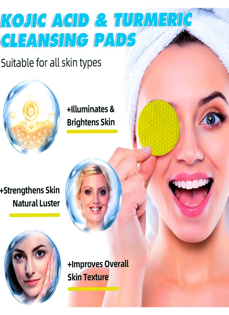 ALIVER - 60 Pcs Kojic Acid & Turmeric Cleansing Pads 60 PCS For Dark Spots Turmeric Kojic Acid Cleansing Pads Helps Balance Skin Oil and Water Fade Spot Remove Excess Keratin Clean Oil Refines Pores Turmeric Cleansing Pads - Image 1