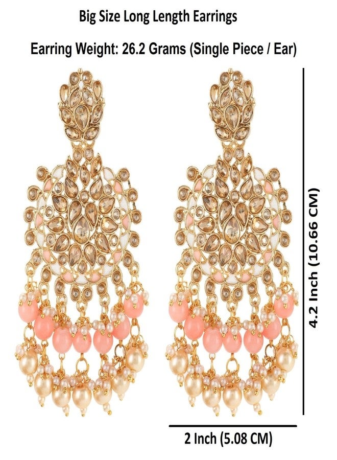 Efulgenz Kundan Earrings Indian Earrings for Women Faux Pearl Earrings Indian Style Indian Bollywood Crystal Kundan Rhinestone Wedding Bridal Chandelier Long Earrings Jewelry Set - Image 4