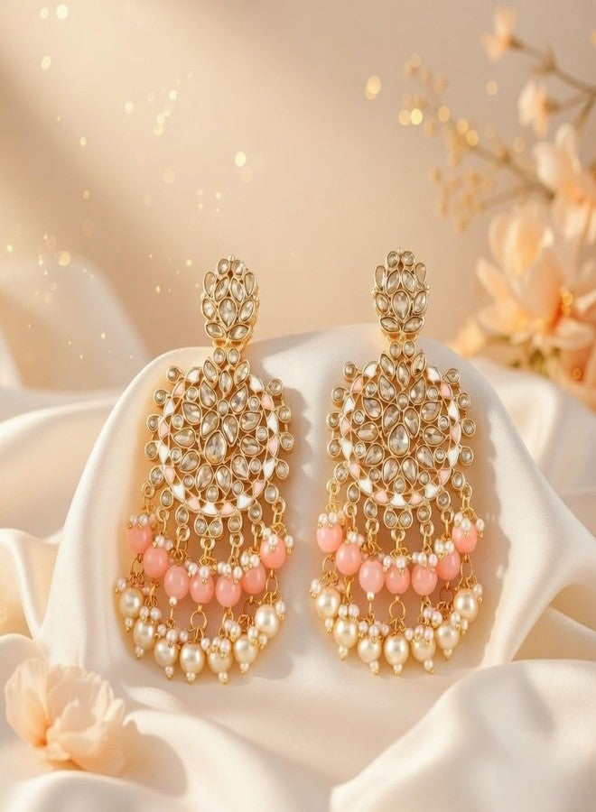 Efulgenz Kundan Earrings Indian Earrings for Women Faux Pearl Earrings Indian Style Indian Bollywood Crystal Kundan Rhinestone Wedding Bridal Chandelier Long Earrings Jewelry Set - Image 2