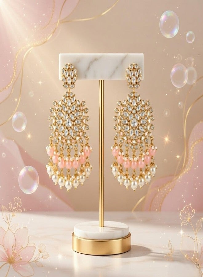 Efulgenz Kundan Earrings Indian Earrings for Women Faux Pearl Earrings Indian Style Indian Bollywood Crystal Kundan Rhinestone Wedding Bridal Chandelier Long Earrings Jewelry Set - Image 5
