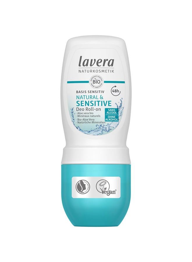 lavera لافيرا رول أون مزيل العرق الأساسي الحساس 48 ساعة - مستحضرات تجميل نباتية عضوية بالصبار والمعادن بدون ألمنيوم حماية تدوم 50 مل - Image 1