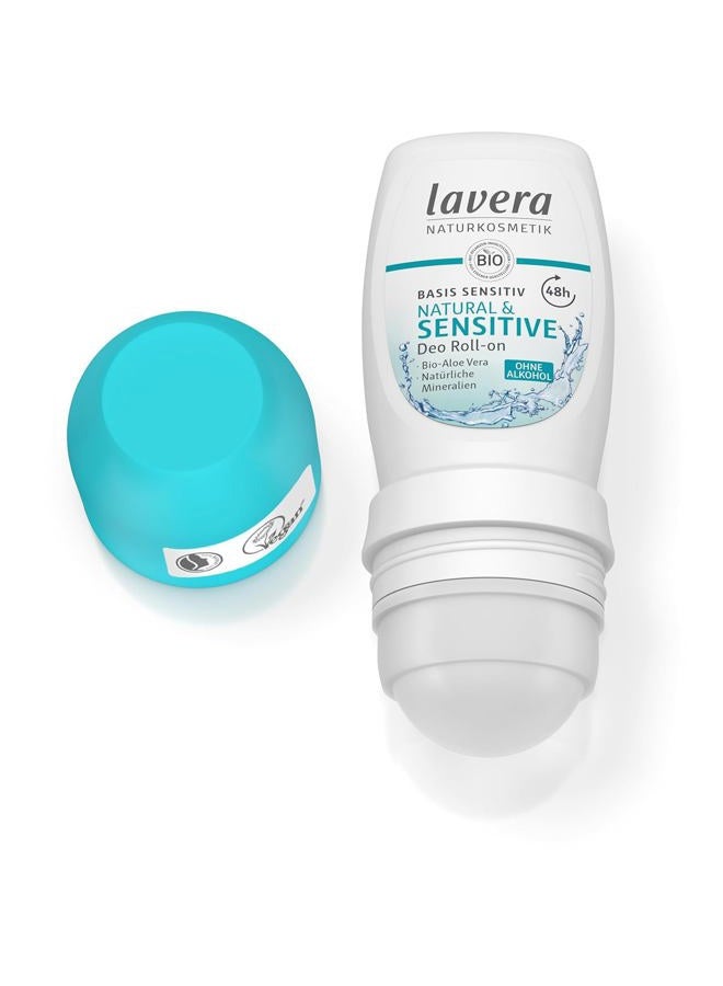 lavera لافيرا رول أون مزيل العرق الأساسي الحساس 48 ساعة - مستحضرات تجميل نباتية عضوية بالصبار والمعادن بدون ألمنيوم حماية تدوم 50 مل - Image 2