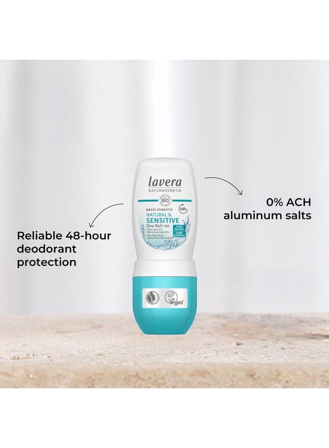 lavera لافيرا رول أون مزيل العرق الأساسي الحساس 48 ساعة - مستحضرات تجميل نباتية عضوية بالصبار والمعادن بدون ألمنيوم حماية تدوم 50 مل - Image 3