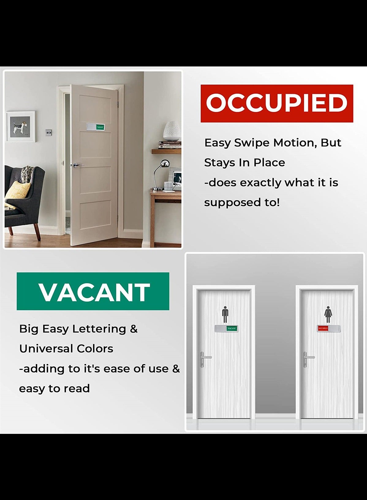 Vacant/Occupied Türschild – 16,7 X 5 Cm, Mit Schieber, Für Toilette, Büro & Hotelzimmer