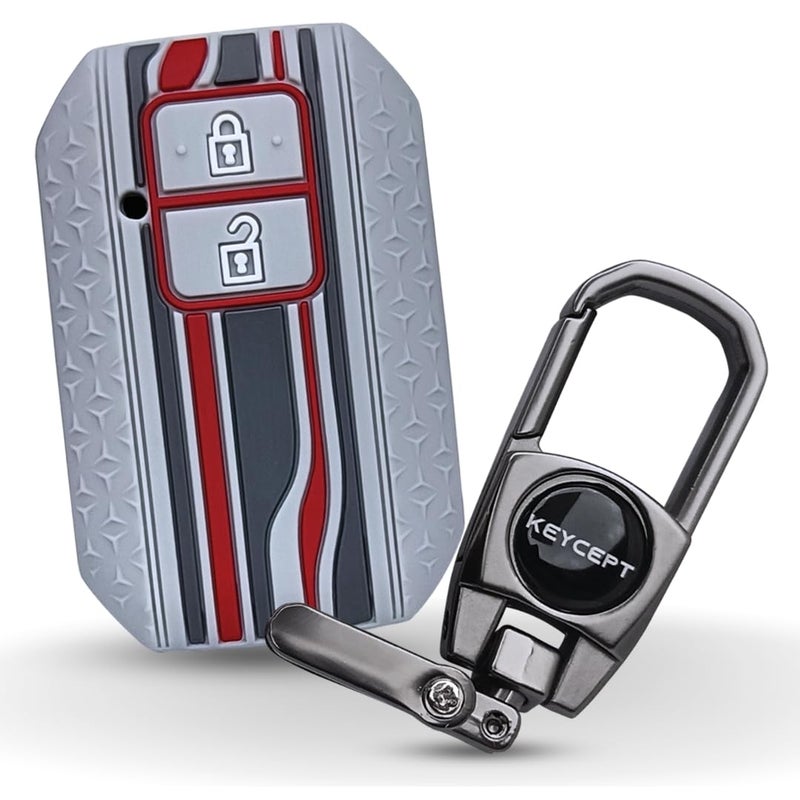 KEYCEPT Tristar Key Cover for Suzuki Swift, Dzire, Ertiga, Grand Vitara, Brezza, Fronx, Jimny, Ignis, Urban Cruiser, Rumion, Hyryder, E-Vitara 2 Button Smart Key with Keychain. (Type 2, Grey) - Image 2