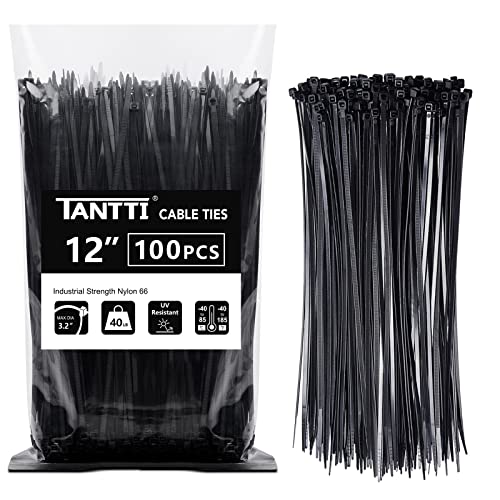 TANTTI Zip Ties 12 inch, Black Zip Ties 100 pack, 40lb, Cable Ties, Self-locking Wire ties for indoor and outdoor use, by Tantti - Image 1
