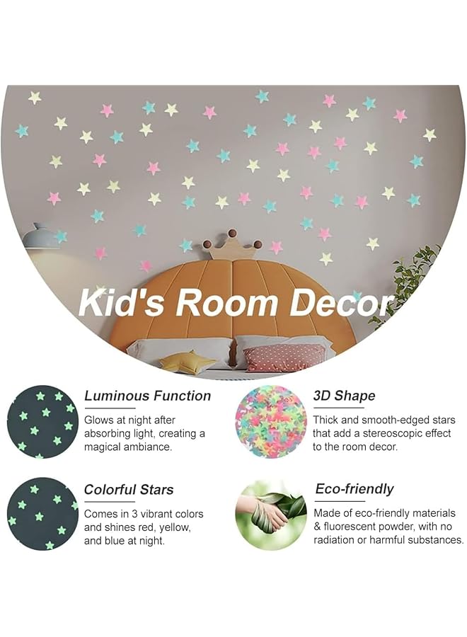 erorex 200Pcs 3D Stars Stickers Glow In Dark Star Stickers Luminous Fluorescent Plastic Wall Sticker Glow Stickers For Ceiling Wall Home Decor Decal Wallpaper Decorative - Image 4