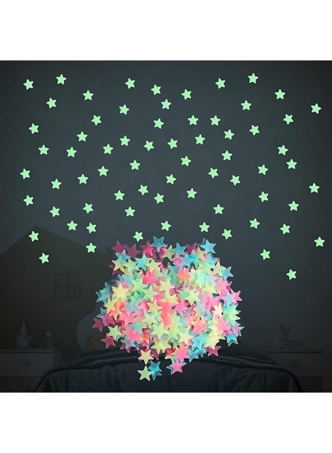 erorex 200Pcs 3D Stars Stickers Glow In Dark Star Stickers Luminous Fluorescent Plastic Wall Sticker Glow Stickers For Ceiling Wall Home Decor Decal Wallpaper Decorative - Image 2