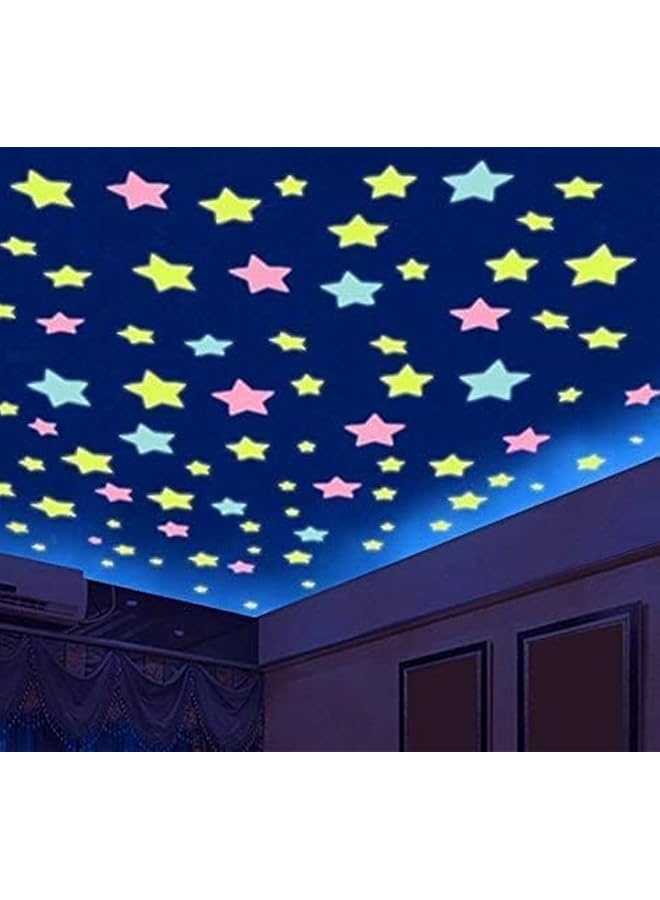 erorex 200Pcs 3D Stars Stickers Glow In Dark Star Stickers Luminous Fluorescent Plastic Wall Sticker Glow Stickers For Ceiling Wall Home Decor Decal Wallpaper Decorative - Image 1