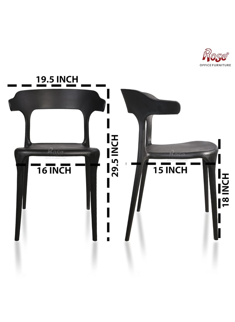 Rose ROSE Vision Cafe Plastic Chairs Dining Chair Restaurant Chair with Backrest Cafe Restaurant Chair Outdoor Chair Banquet Chair Stacking Chair Black Set of 2  - Image 2
