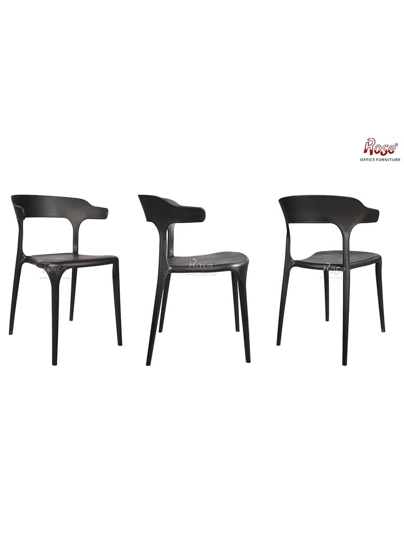 Rose ROSE Vision Cafe Plastic Chairs Dining Chair Restaurant Chair with Backrest Cafe Restaurant Chair Outdoor Chair Banquet Chair Stacking Chair Black Set of 2  - Image 4