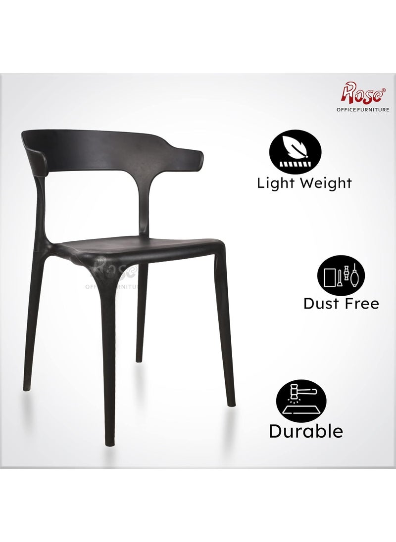 Rose ROSE Vision Cafe Plastic Chairs Dining Chair Restaurant Chair with Backrest Cafe Restaurant Chair Outdoor Chair Banquet Chair Stacking Chair Black Set of 2  - Image 3
