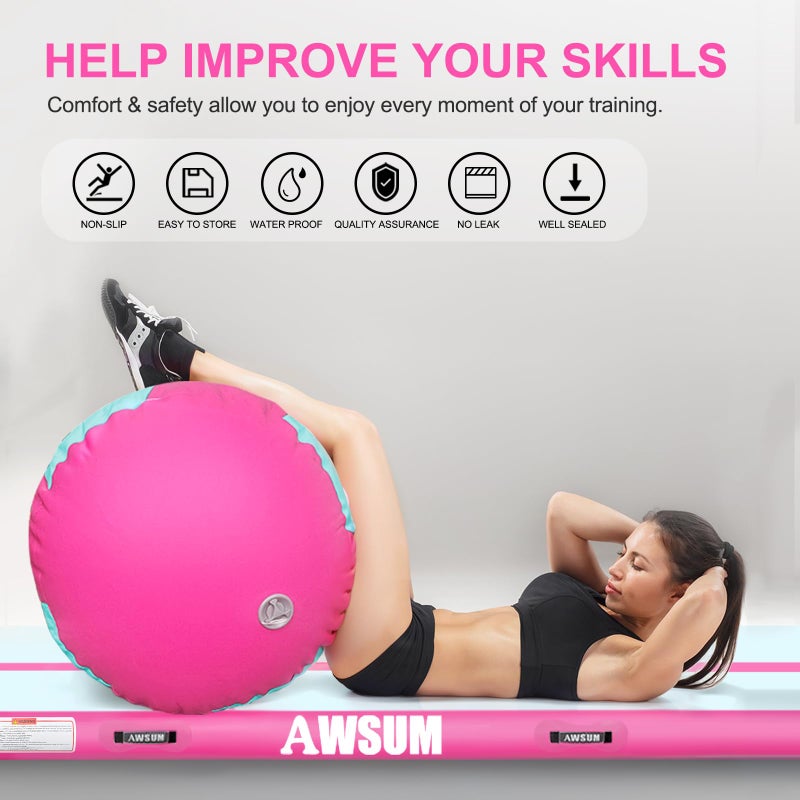 AWSUM Gymnastics Tumbling Equipment Barrel Inflatable Air Roller Thicken Octagon Mat back Handspring Trainer for Cheerleading Training Home Use, Without pump - Image 4