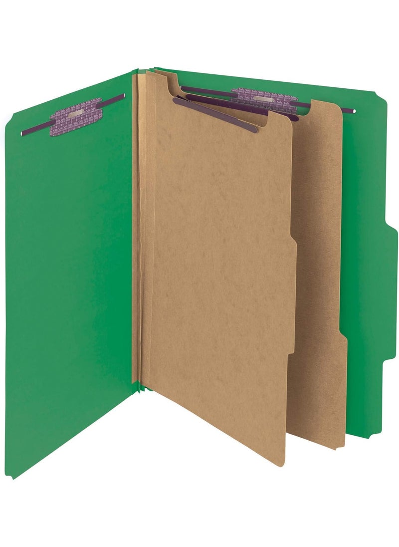 Smead Smead Pressboard Classification File Folder with SafeSHIELD Fasteners, 2 Dividers, 2" Expansion, Letter Size, Green, 10 per Box (14033)  - Image 2