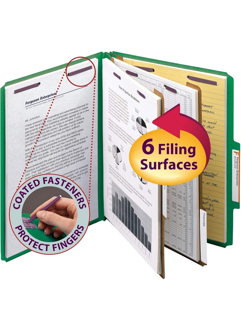 Smead Smead Pressboard Classification File Folder with SafeSHIELD Fasteners, 2 Dividers, 2" Expansion, Letter Size, Green, 10 per Box (14033)  - Image 1