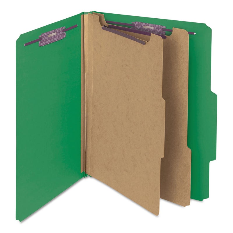 Smead Pressboard Classification File Folder with SafeSHIELD Fasteners, 2 Dividers, 2" Expansion, Letter Size, Green, 10 per Box (14033) - Image 5