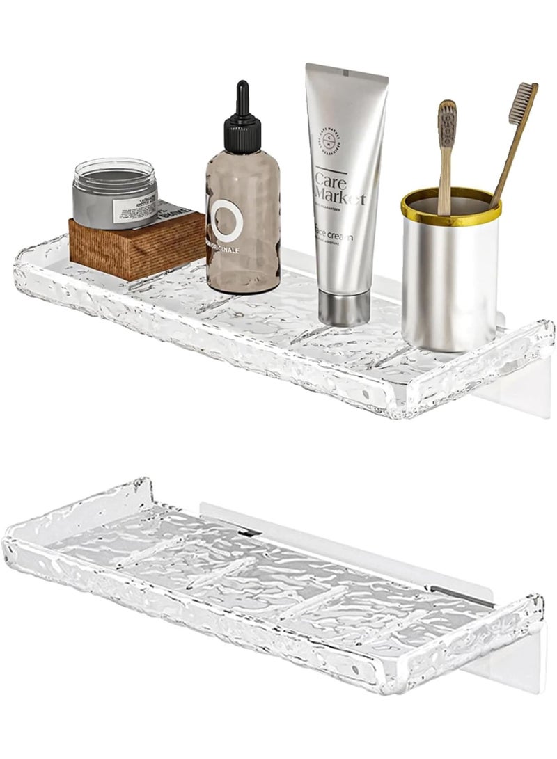 SOLARAE Shower Organizer, Wall Floating Shelf, Set of 2 Bathroom Countertop Organizer, with Hooks and no Drilling Design, for Bathroom Storage and moreAcrylic No Drill Wall Mount Adhesive Shelf - Image 1