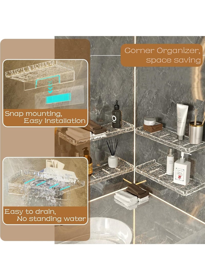 SOLARAE Shower Organizer, Wall Floating Shelf, Set of 2 Bathroom Countertop Organizer, with Hooks and no Drilling Design, for Bathroom Storage and moreAcrylic No Drill Wall Mount Adhesive Shelf - Image 3