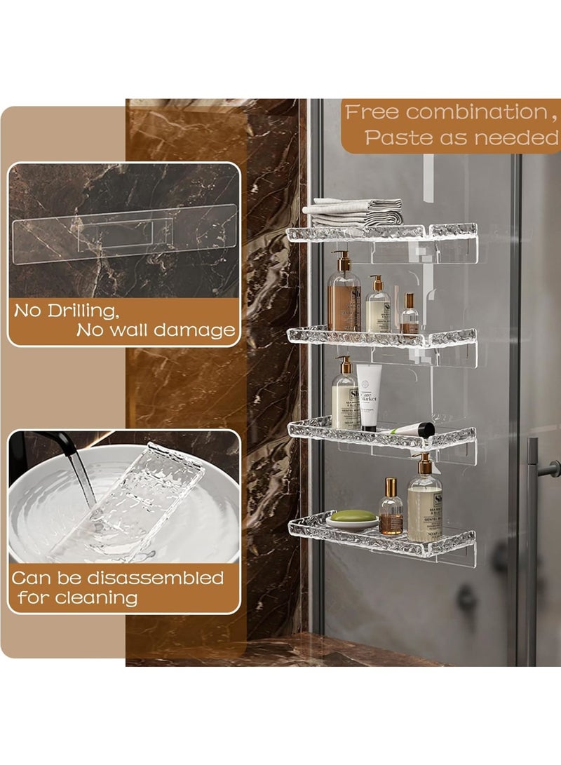 SOLARAE Shower Organizer, Wall Floating Shelf, Set of 2 Bathroom Countertop Organizer, with Hooks and no Drilling Design, for Bathroom Storage and moreAcrylic No Drill Wall Mount Adhesive Shelf - Image 2