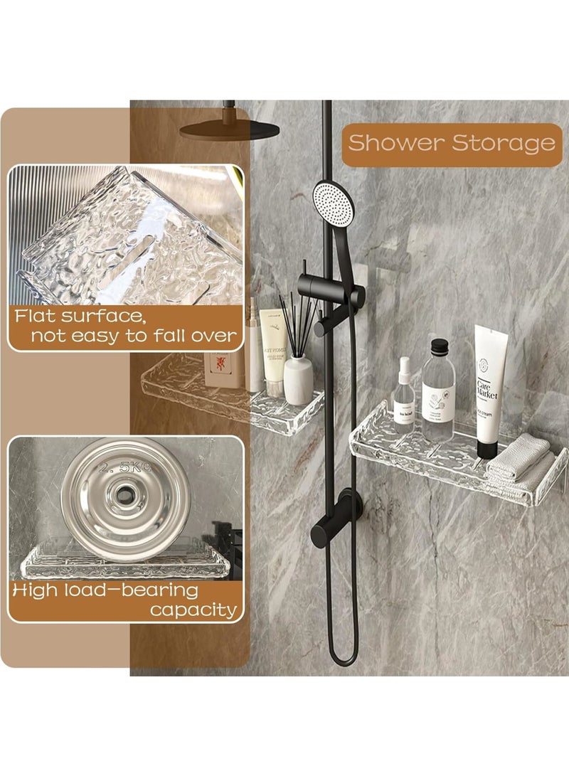 SOLARAE Shower Organizer, Wall Floating Shelf, Set of 2 Bathroom Countertop Organizer, with Hooks and no Drilling Design, for Bathroom Storage and moreAcrylic No Drill Wall Mount Adhesive Shelf - Image 4