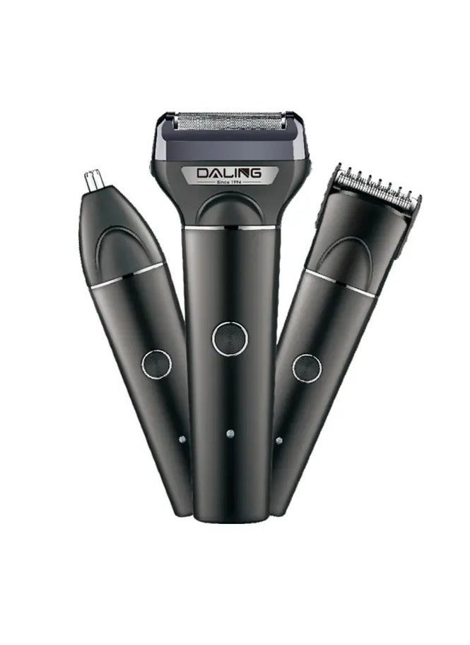 Daling DL-9103 3 In 1 Rechargeable Hair Clipper Shaver Beard Styling Hair Removal Machine for Men – Precision Trimmer, Multifunction Grooming Kit, Cordless Electric Razor with USB Charging – Black, Perfect for Haircut, Beard, and Body Grooming - Image 1