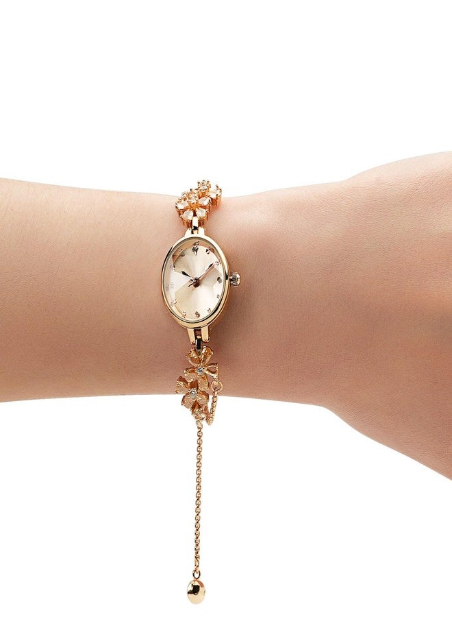 TIME100 Gold Watch for Women Ladies Fashion Dress Bracelet Quartz Wrist Watch Round Dial Brass Strap with Diamonds Waterproof Women Watch (Champagne Gold) - Image 3