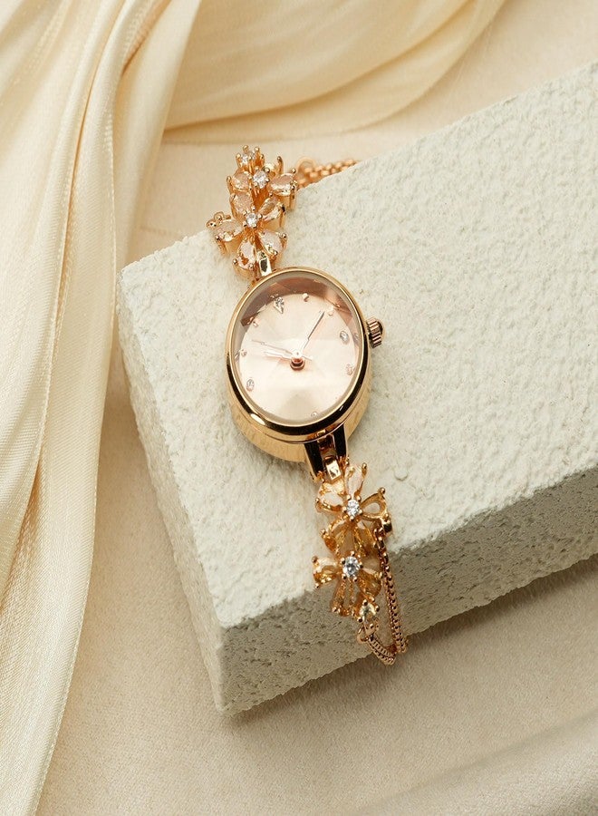 TIME100 Gold Watch for Women Ladies Fashion Dress Bracelet Quartz Wrist Watch Round Dial Brass Strap with Diamonds Waterproof Women Watch (Champagne Gold) - Image 4
