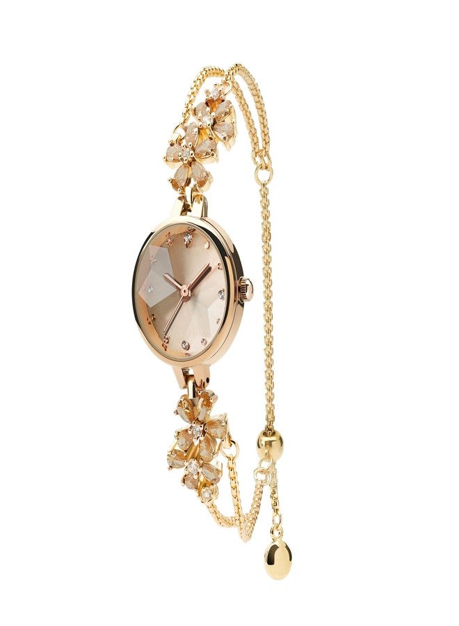 TIME100 Gold Watch for Women Ladies Fashion Dress Bracelet Quartz Wrist Watch Round Dial Brass Strap with Diamonds Waterproof Women Watch (Champagne Gold) - Image 1