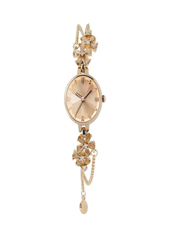 TIME100 Gold Watch for Women Ladies Fashion Dress Bracelet Quartz Wrist Watch Round Dial Brass Strap with Diamonds Waterproof Women Watch (Champagne Gold) - Image 2