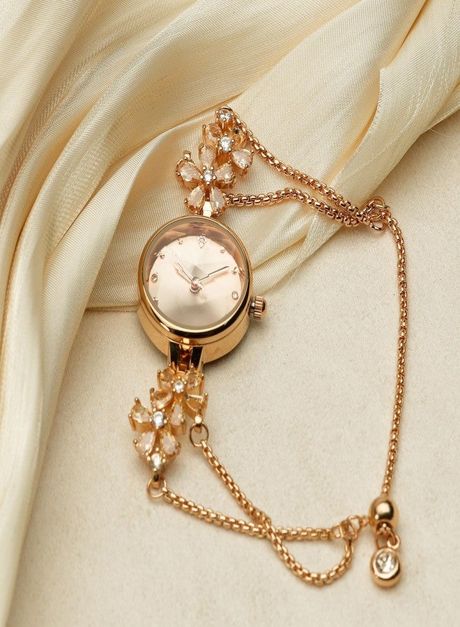 TIME100 Gold Watch for Women Ladies Fashion Dress Bracelet Quartz Wrist Watch Round Dial Brass Strap with Diamonds Waterproof Women Watch (Champagne Gold) - Image 5