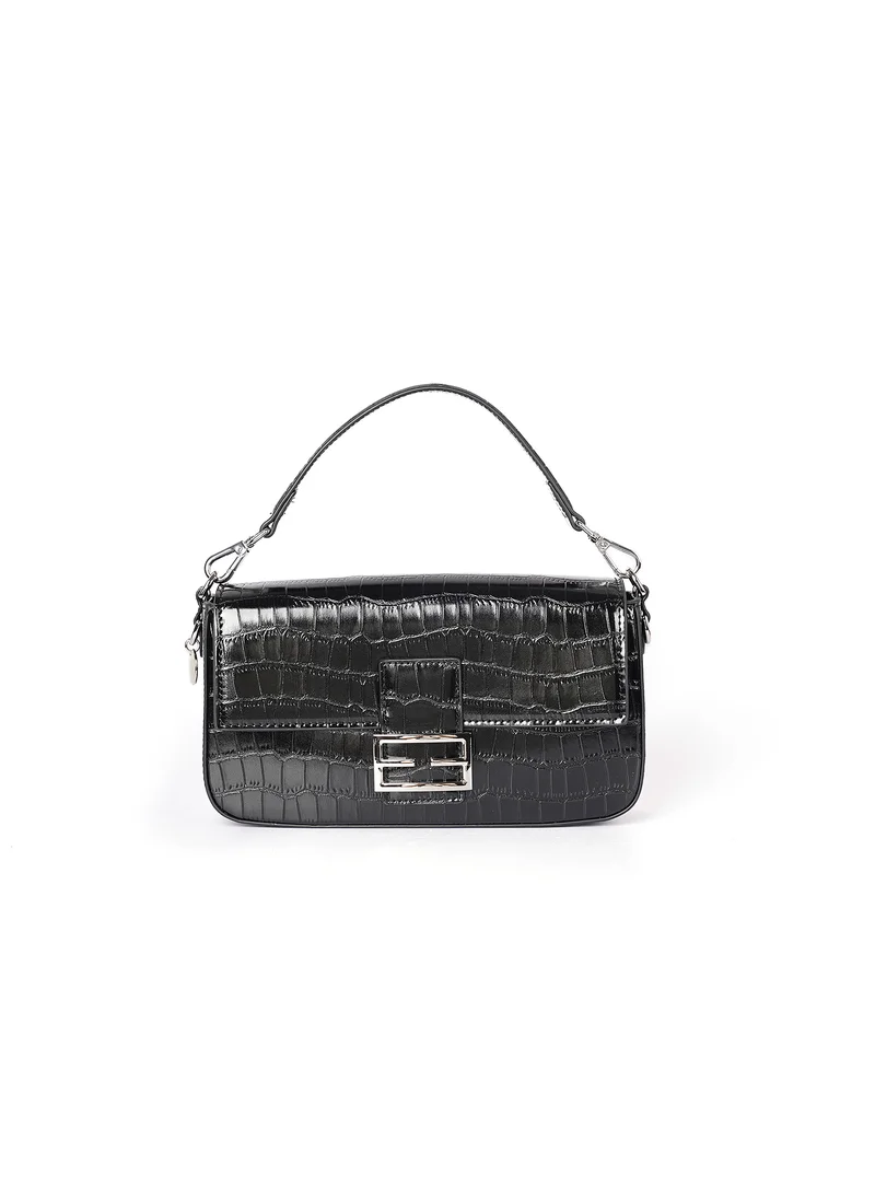 Cuple Croc-embossed, baguette-style purse