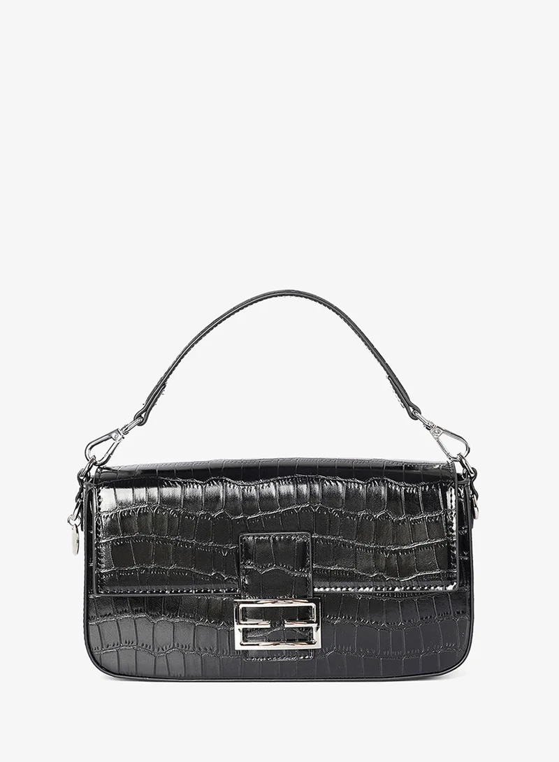 كابلي حقيبة صغيرة بتصميم الباجيت ومطبوع كروكوديل فاخر
