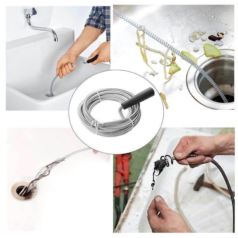 MEZON MEZON Drain Unblocker Wire Rod Flexible Spring Cleaner Snake Plunger Heavy Duty Waste Pipe Hair Removal Dirt Cleaning Tool Clog Remover for Home Kitchen Washbasins Tub Sink Shower Basins (3 Meter)  - Image 3