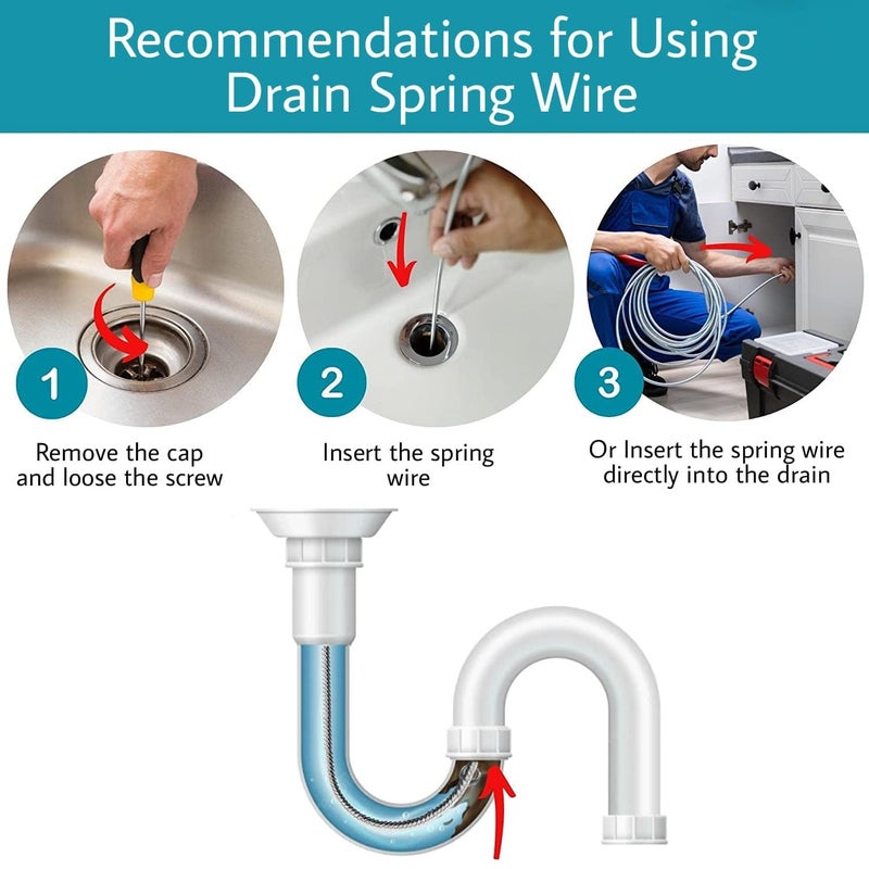 MEZON MEZON Drain Unblocker Wire Rod Flexible Spring Cleaner Snake Plunger Heavy Duty Waste Pipe Hair Removal Dirt Cleaning Tool Clog Remover for Home Kitchen Washbasins Tub Sink Shower Basins (3 Meter)  - Image 5