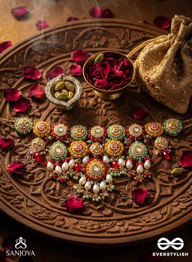 SANJOYA BY EVERSTYLISH Vibhavari Night Full Of Splendor Multi Color Enamelled Kundan Necklace With Pearls And Beads Lightweight Jewelry For Women | Party, Festive, Wedding & Gifting - Image 3