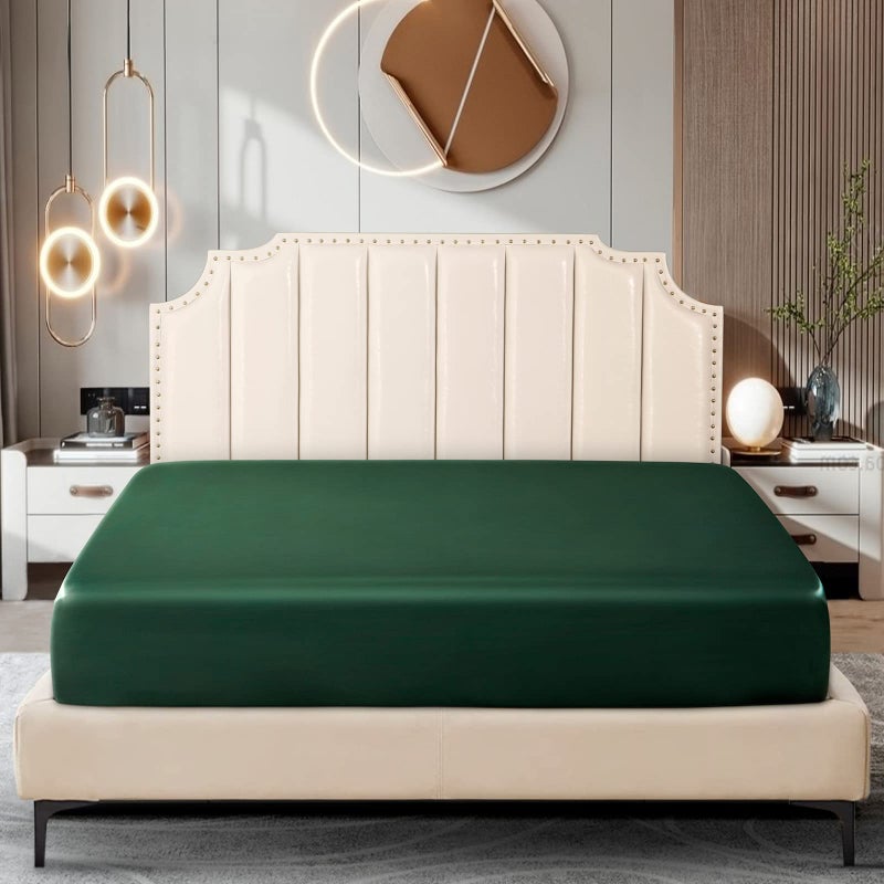 Ersmak Satin Fitted Sheet Only  Luxury Silky Queen Fitted Sheet Ultra Soft Deep Pocket Bottom Sheet  Wrinkle & Fade Resistant - Emerald Green - Image 3