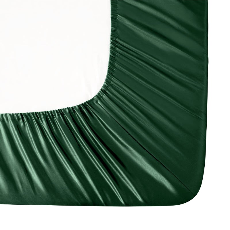 Ersmak Satin Fitted Sheet Only  Luxury Silky Queen Fitted Sheet Ultra Soft Deep Pocket Bottom Sheet  Wrinkle & Fade Resistant - Emerald Green - Image 4