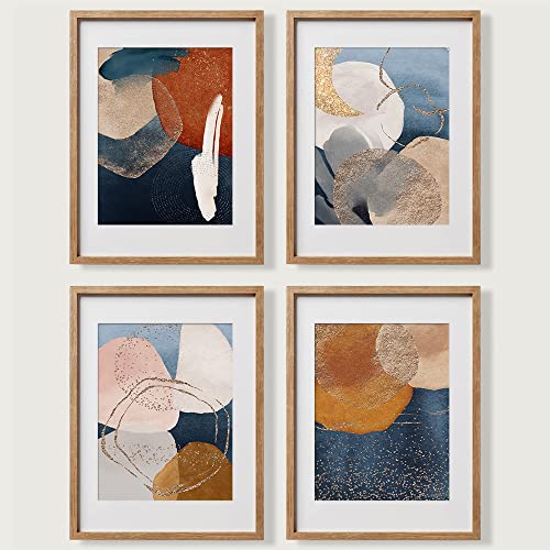 YUMKNOW Boho Abstract Wall Art, Unframed 8x10 Set of 4, Mid Century Modern Wall Decor for Living Room, Minimalist Wall Art Prints, Boho Wall Decor for bedroom, Aesthetic Posters, Gold Blue Art Office - Image 4