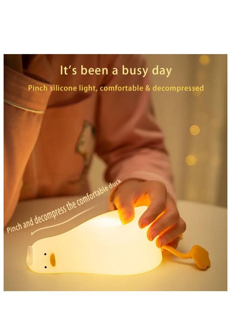 Biumart Lying Flat Duck Silicone Cute Table Lamp Touch Control Smart Night Light With Timer Children Gift LED Lie Flat Duck Lamp
