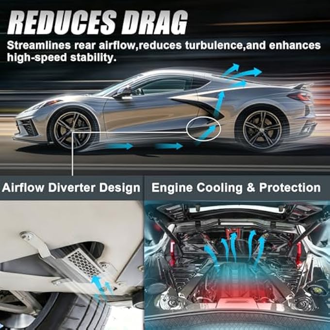 MSIZOY Front Lower Bumper Air Deflector Compatible with for Corvette C8 2020, 2021, 2022, 2023, 2024, 2025 - Replacement for OEM 85580653 & 85580654, Reduces Drag & Protects Engine (Left & Right) - Image 2