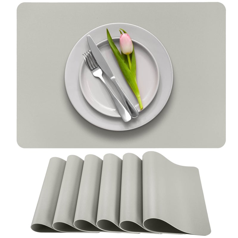 More Dcor Faux Leather Placemats for Dining and Kitchen Table  Stain and Heat Resistant AntiSlip Wipable and Washable  Set of 4 and 6  Solid Colors Solid Silver 4