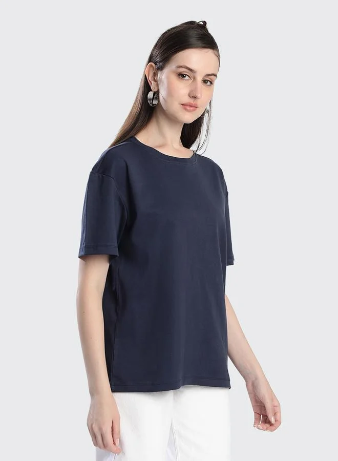 ستايلي Women Navy Solid Relaxed Fit T-Shirt By Bene Kleed