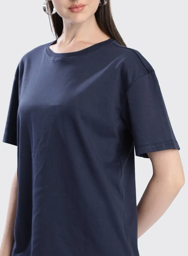 Styli Women Navy Solid Relaxed Fit T-Shirt By Bene Kleed