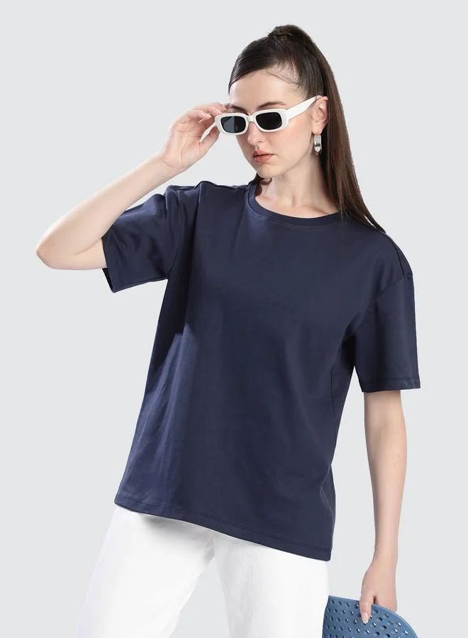ستايلي Women Navy Solid Relaxed Fit T-Shirt By Bene Kleed