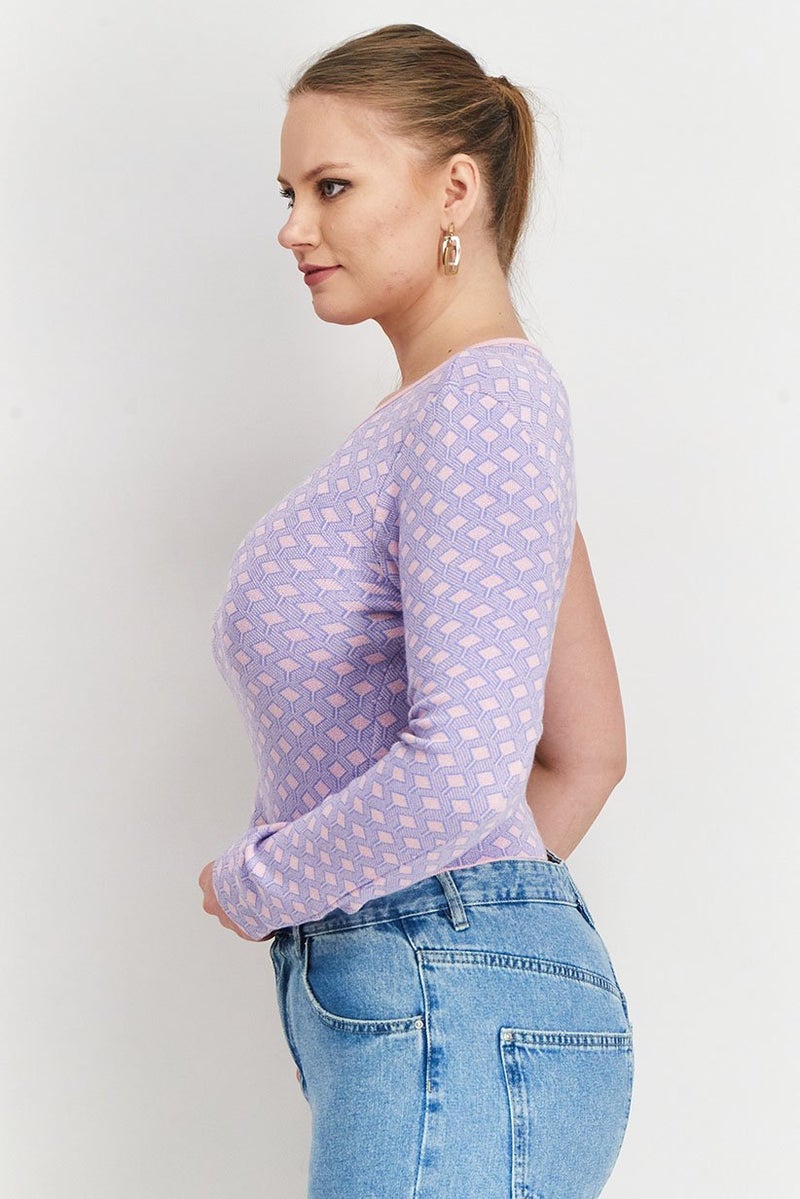 Reserved Women Round Neck One Shoulder Textured Top, Multicolor - Image 3