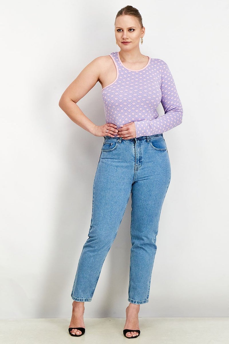 Reserved Women Round Neck One Shoulder Textured Top, Multicolor - Image 4