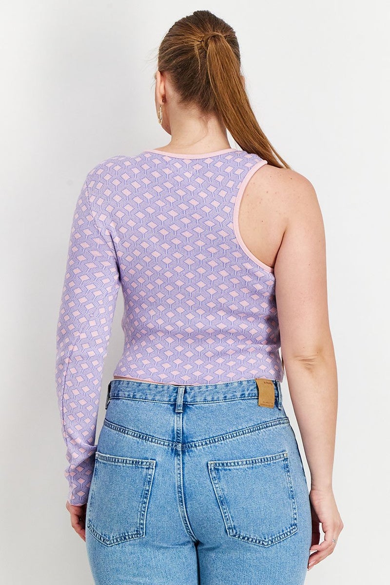 Reserved Women Round Neck One Shoulder Textured Top, Multicolor - Image 2