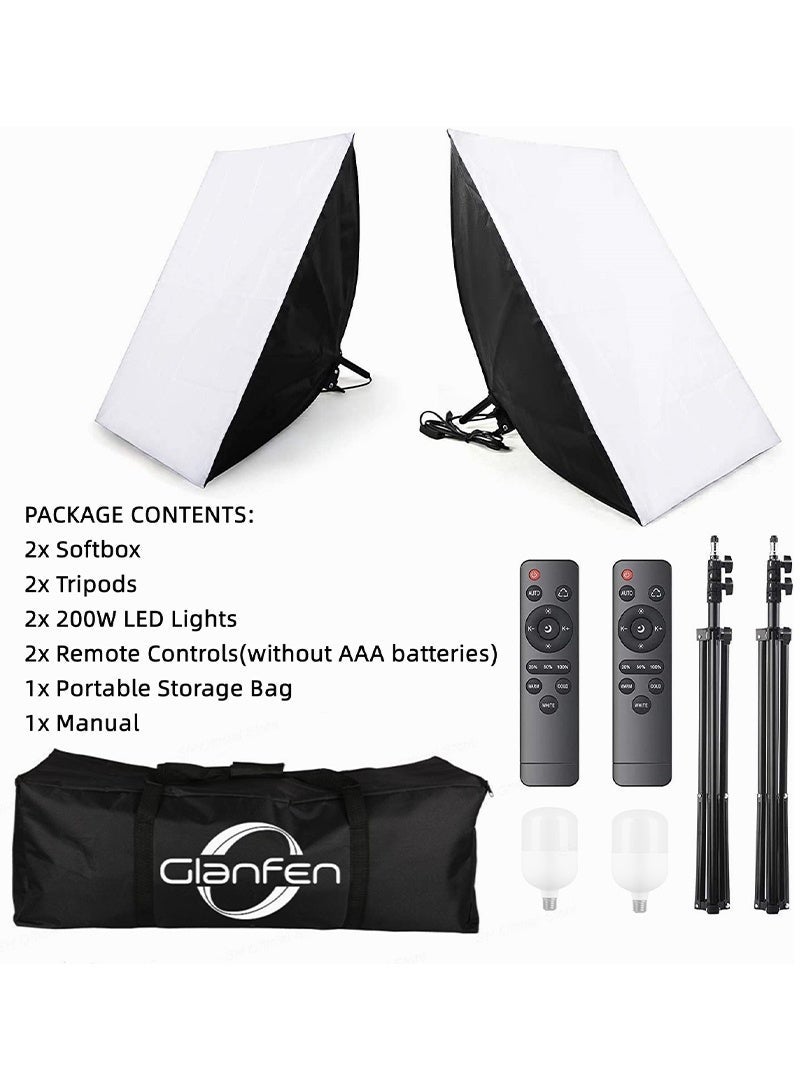 Glanfen Photography Soft Box Lighting Kit with 2 Pcs 200W 3 Colors Bulbs Soft Boxes and Carry Bag for Portrait Product Shooting - Image 2