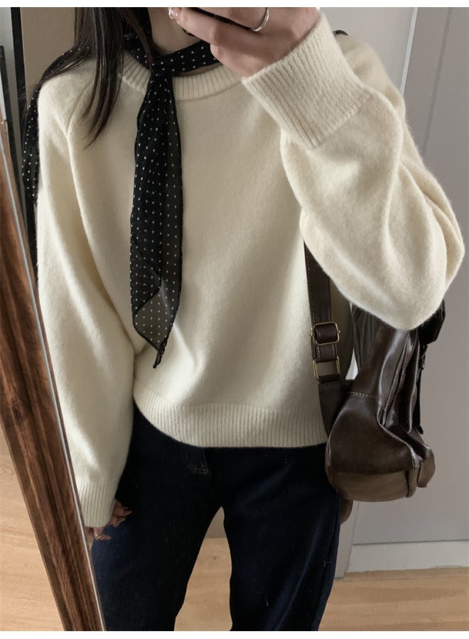 Leyuan Autumn Winter New Solid Color Round Neck Knitted Cardigan Lazy Loose Slim Pullover Women's Sweater - Image 5