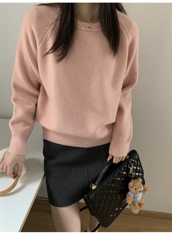 Leyuan Autumn Winter New Solid Color Round Neck Knitted Cardigan Lazy Loose Slim Pullover Women's Sweater - Image 1